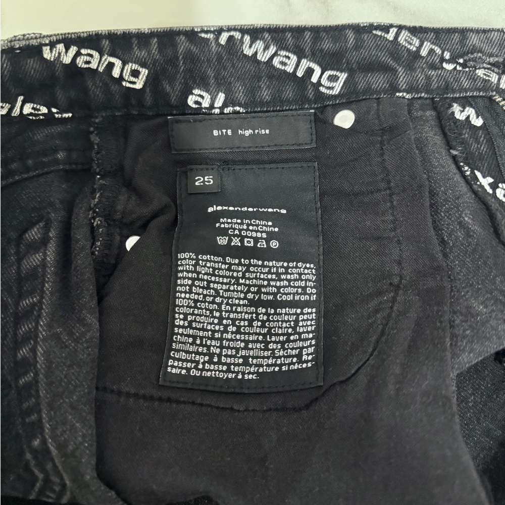 Alexander Wang Black Jean Shorts with Distressed Hem and Logo Print - Picture 5 of 5